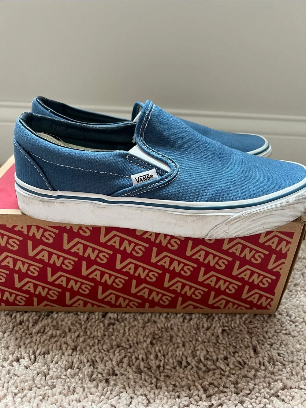 Vans Classic Slip-On Canvas Sneakers - Navy Blue - Size 7